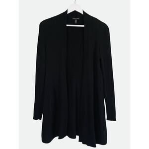 Eileen Fisher Cardigan Women's Small Petite Black Merino Wool Open Front Knit
